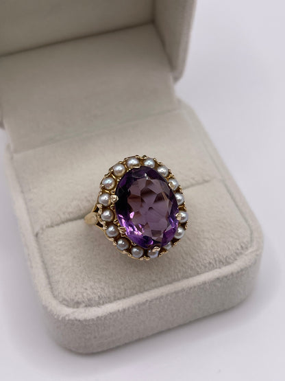 9ct gold amethyst and pearl ring