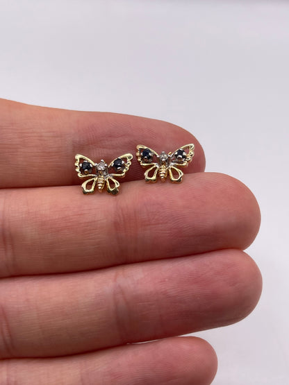 9ct gold sapphire and diamond butterfly earrings