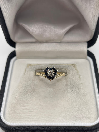9ct gold sapphire and diamond ring