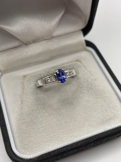 9ct white gold tanzanite and diamond ring