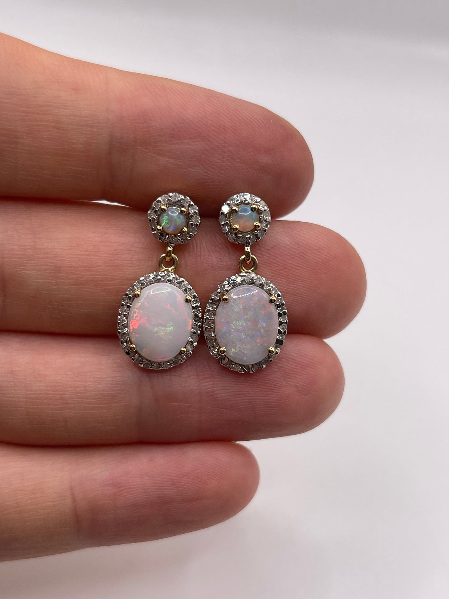 9ct gold opal and diamond earrings