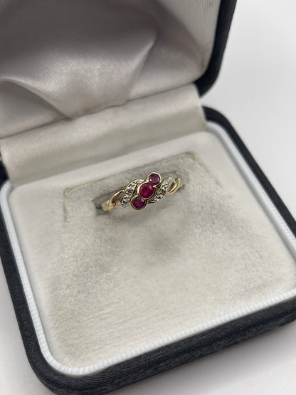 9ct gold ruby and diamond ring