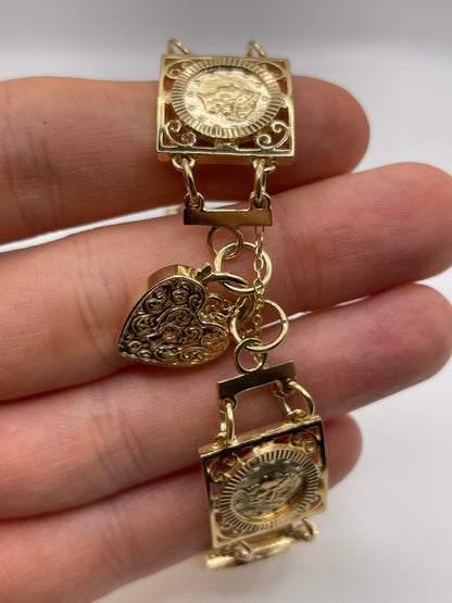 Heavy 9ct gold coin padlock bracelet