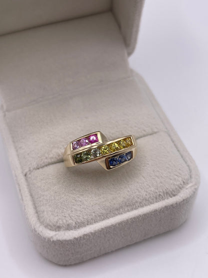 9ct gold multi coloured sapphire ring