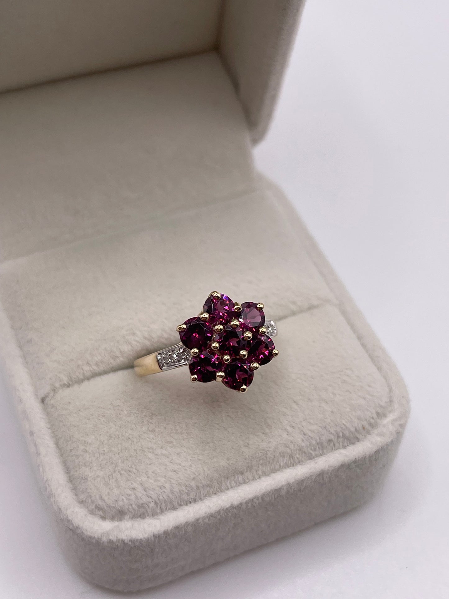 9ct gold garnet and diamond ring