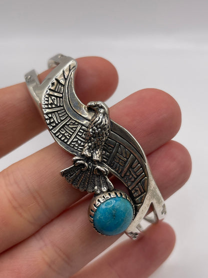 Silver turquoise eagle bangle