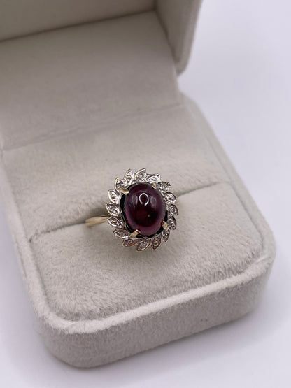 9ct gold cabochon garnet and diamond ring