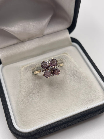 9ct gold spinel and zircon ring