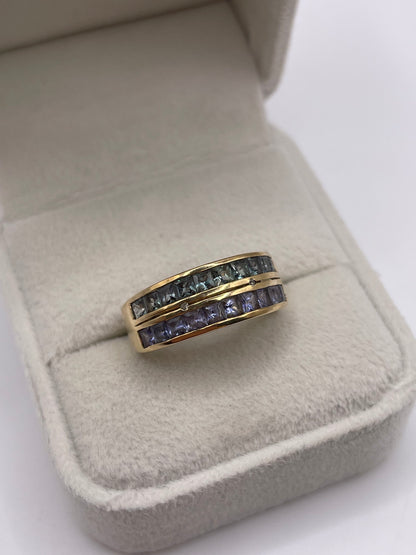9ct gold alexandrite, tanzanite and diamond ring