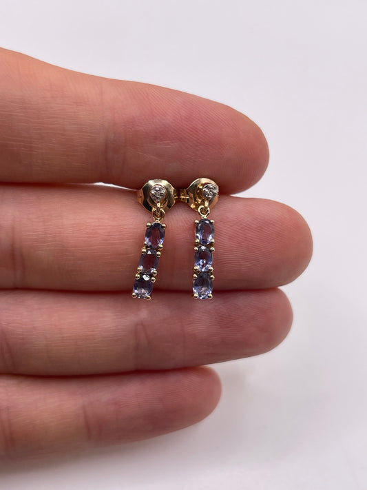 9ct gold tanzanite and diamond earrings