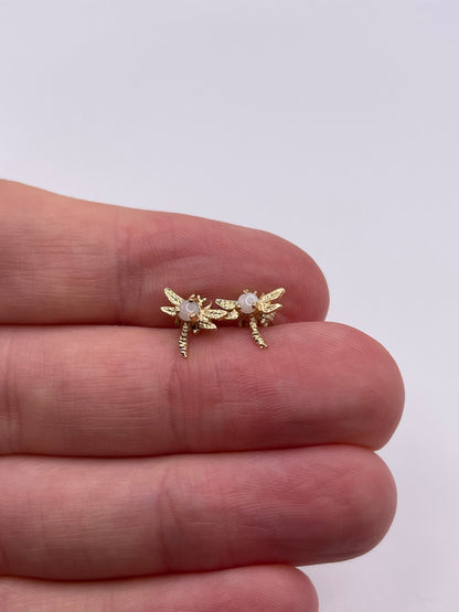 9ct gold opal dragonfly earrings