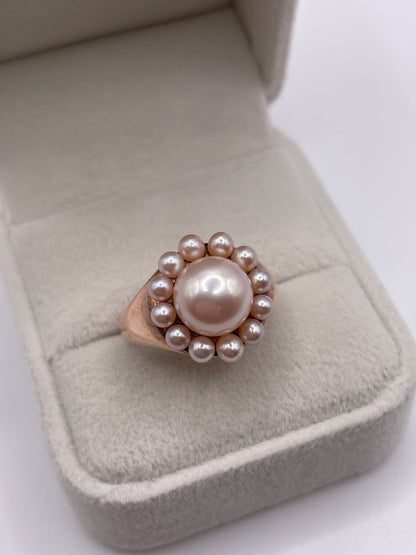 9ct rose gold pearl cluster ring