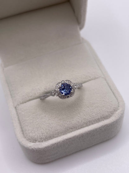 9ct white gold tanzanite and diamond ring
