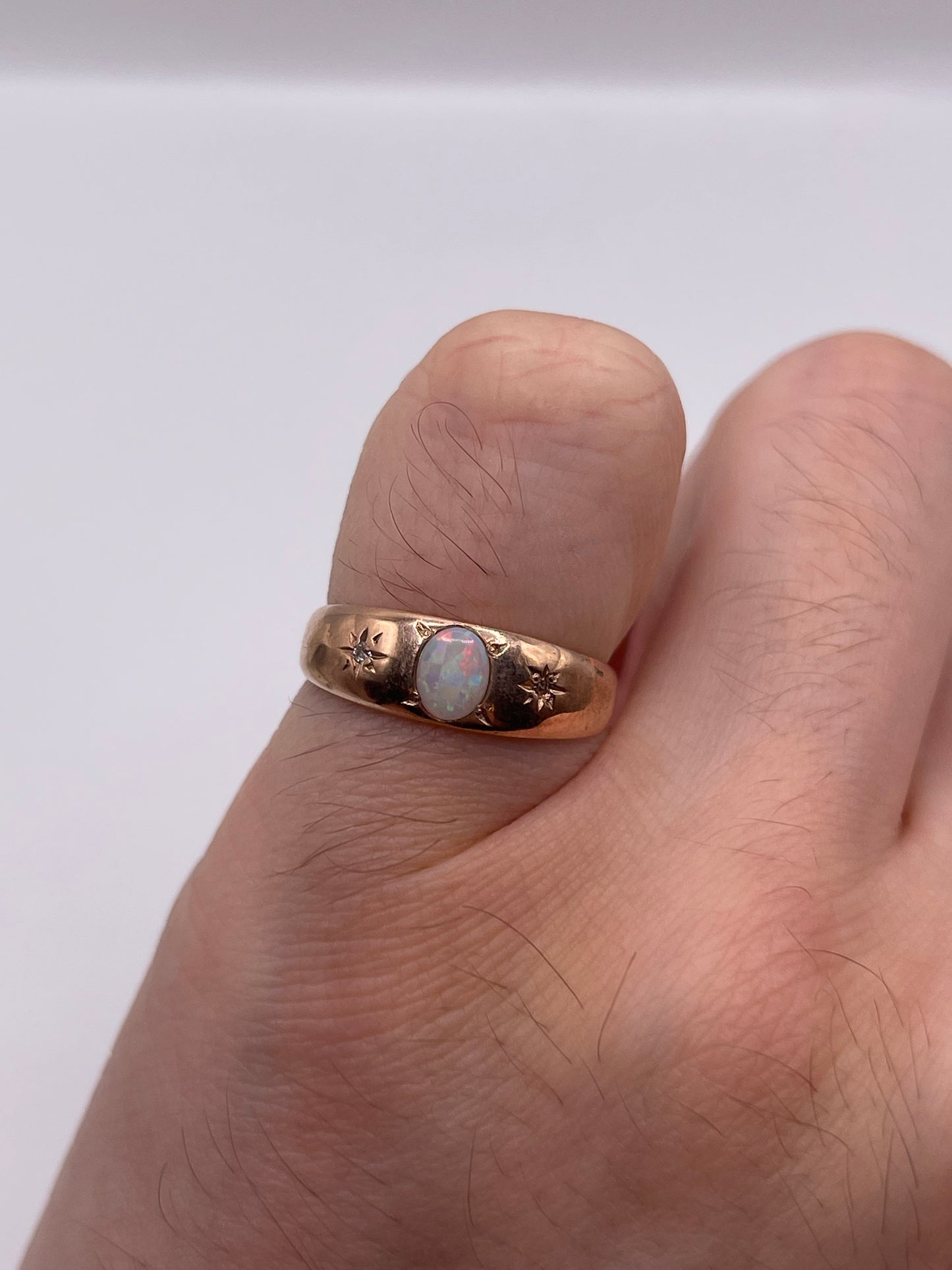 9ct rose gold opal and diamond gypsy ring