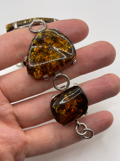 Silver amber bracelet