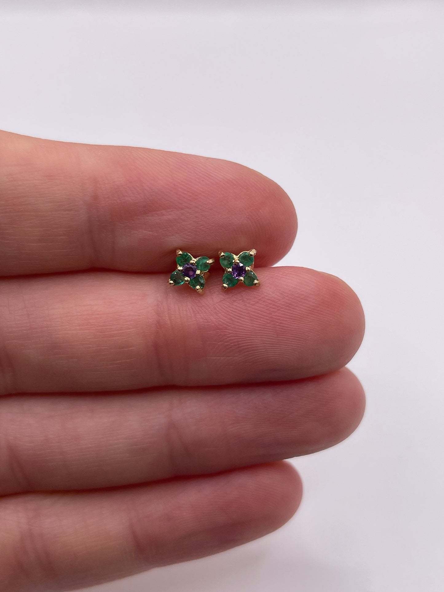 9ct gold amethyst and emerald earrings
