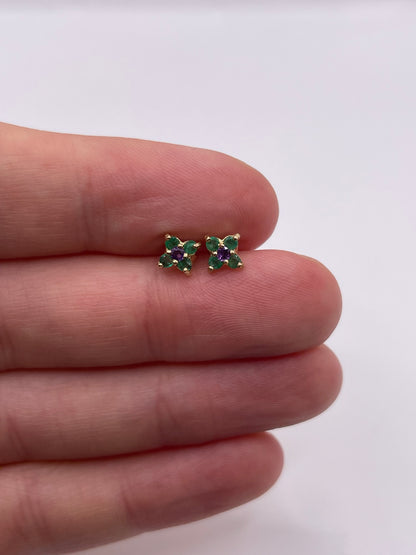 9ct gold amethyst and emerald earrings