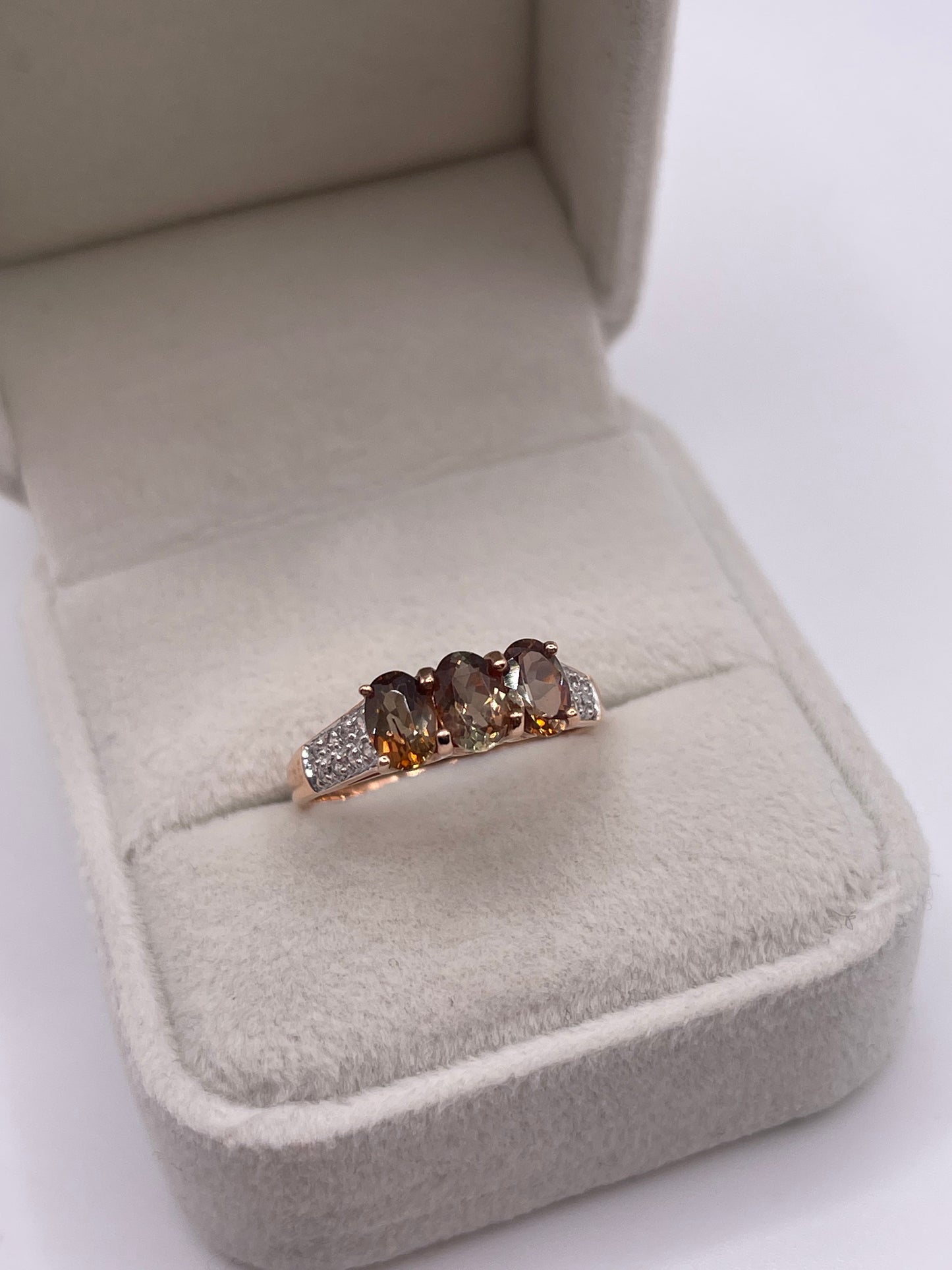 9ct rose gold andalusite and zircon ring