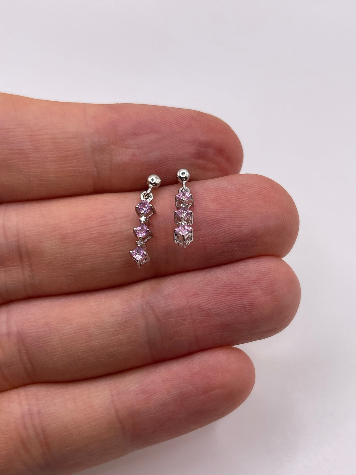 9ct white gold pink sapphire and diamond earrings