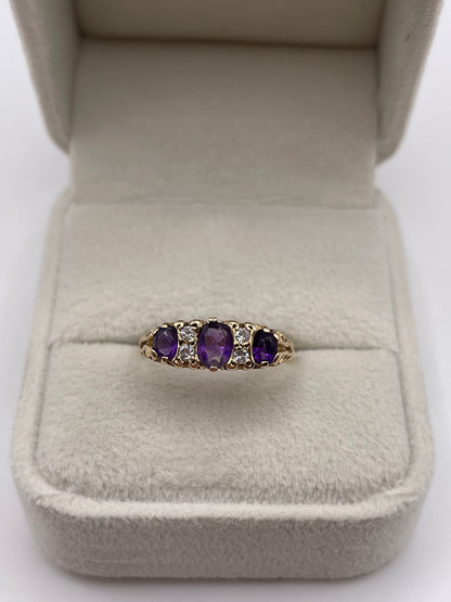 9ct gold amethyst and diamond ring