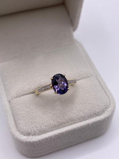 9ct gold blueberry quartz and diamond ring