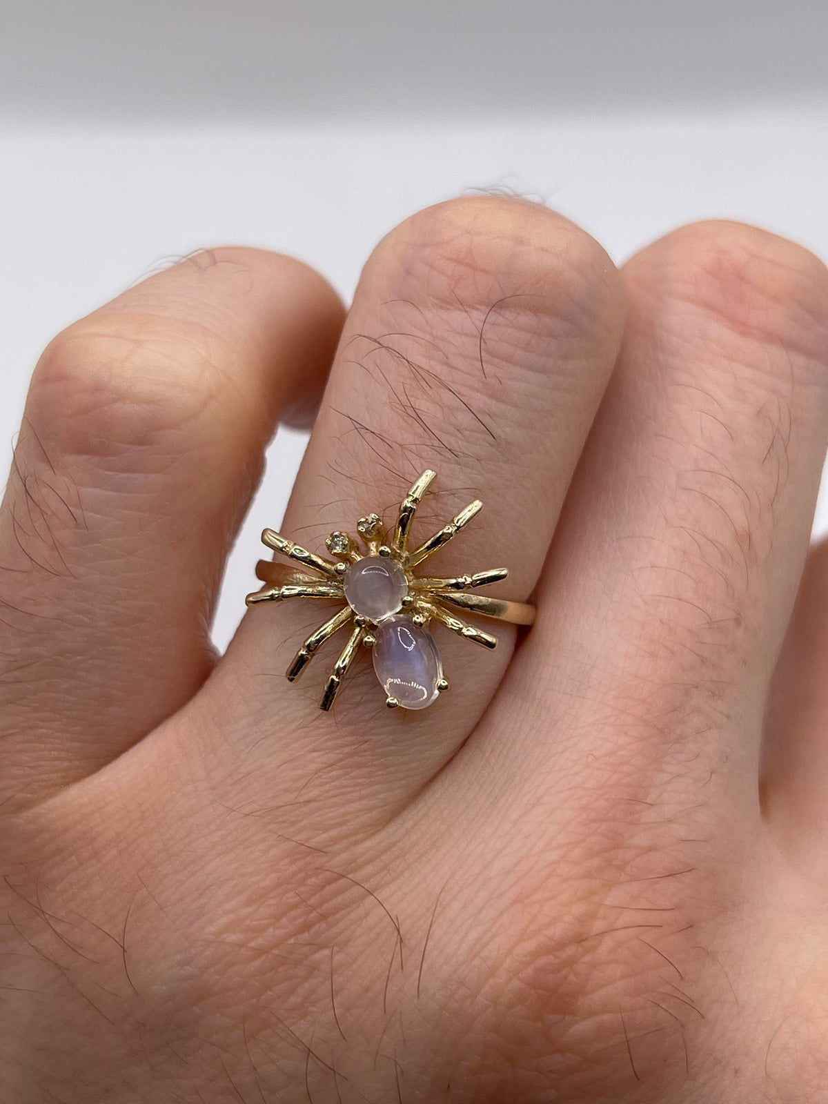 9ct gold moonstone and diamond spider ring