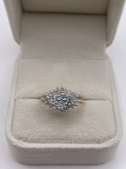 9ct gold aquamarine and diamond ring