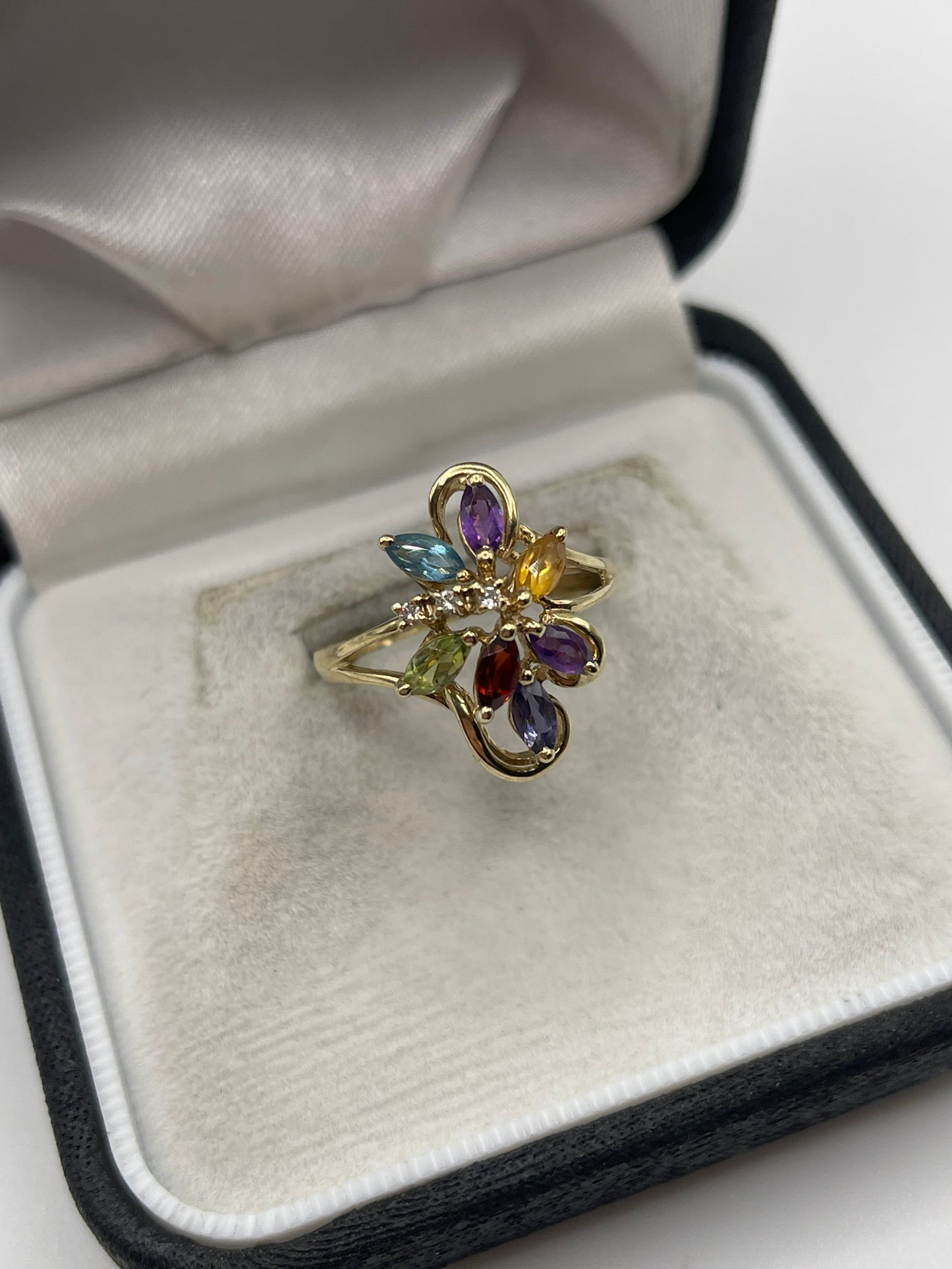 9ct gold multi gemstone and diamond ring
