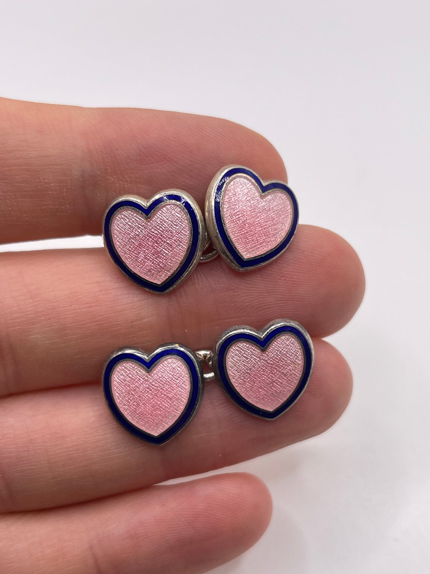Silver enamel heart cufflinks