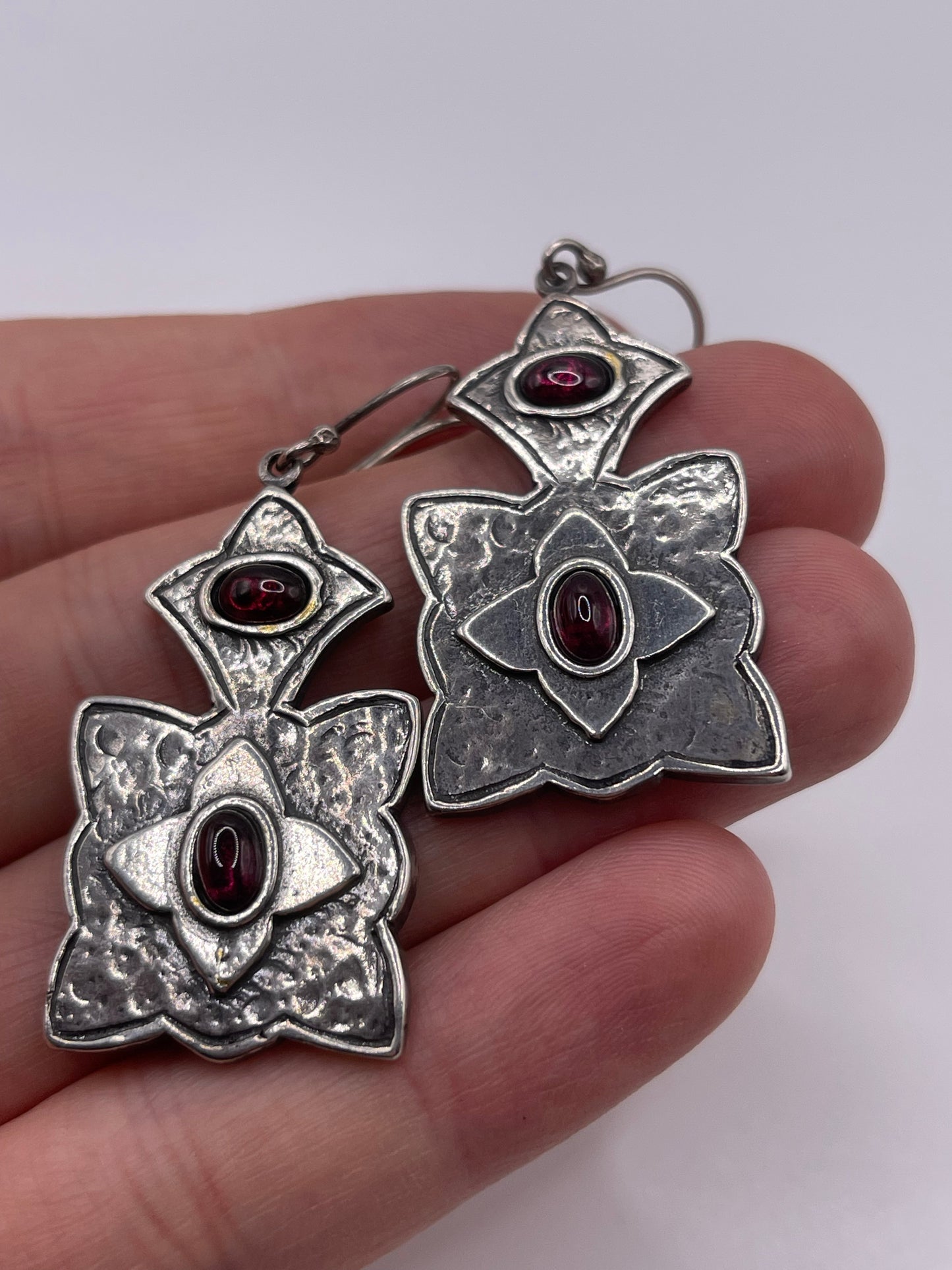 Unusual silver garnet earrings