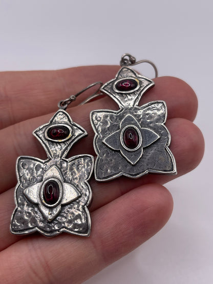 Unusual silver garnet earrings
