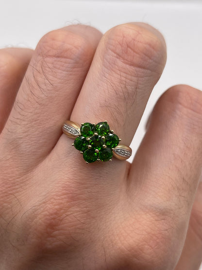 9ct gold diopside and diamond ring