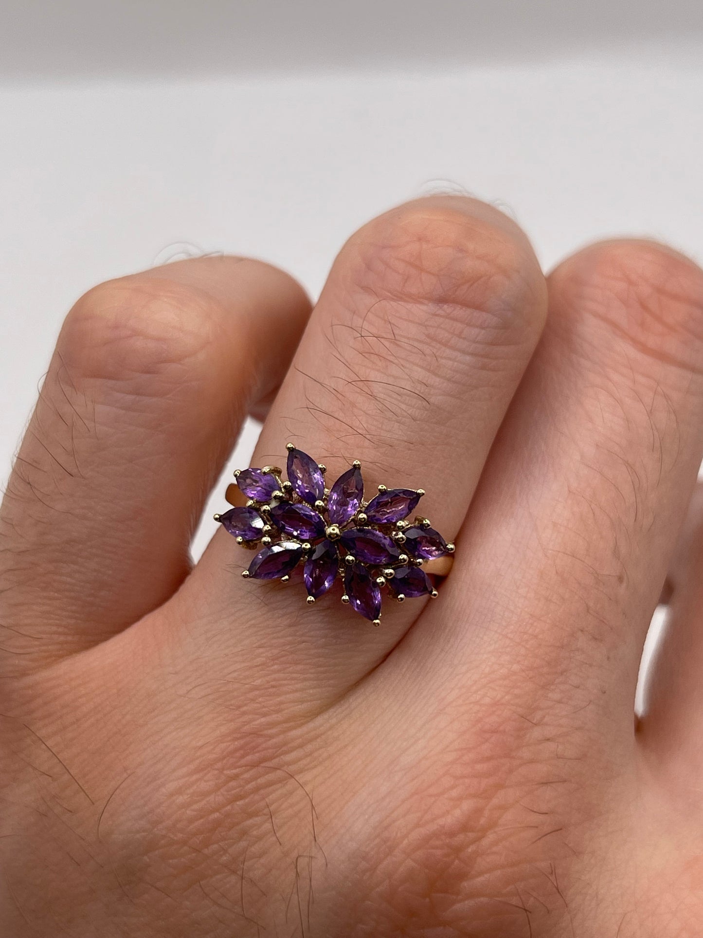 9ct gold amethyst cluster ring