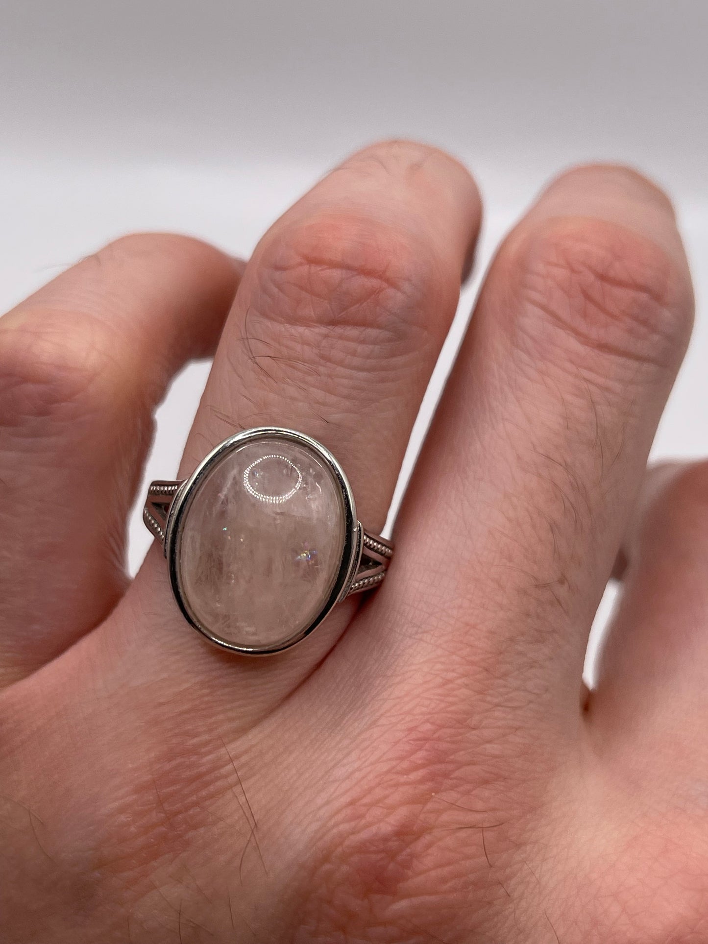 Silver rose quartz ring