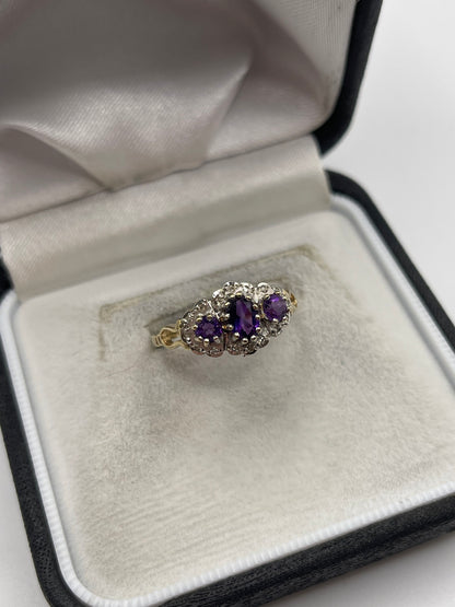 9ct gold amethyst and diamond ring