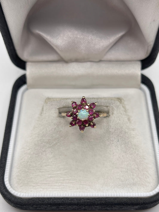 9ct gold ruby and opal ring