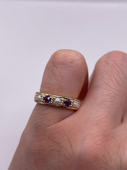 9ct gold amethyst and pearl ring