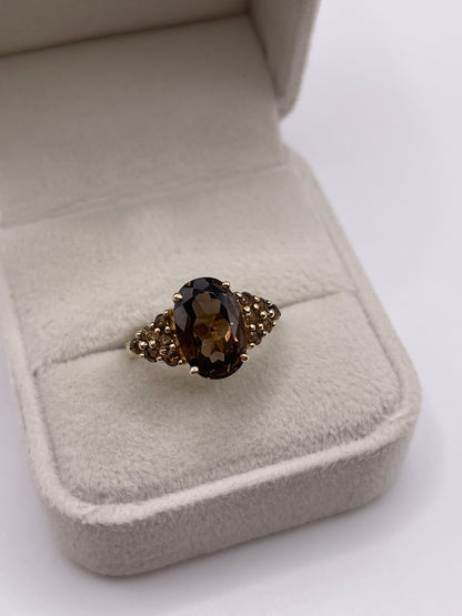 9ct gold Smokey quartz cluster ring
