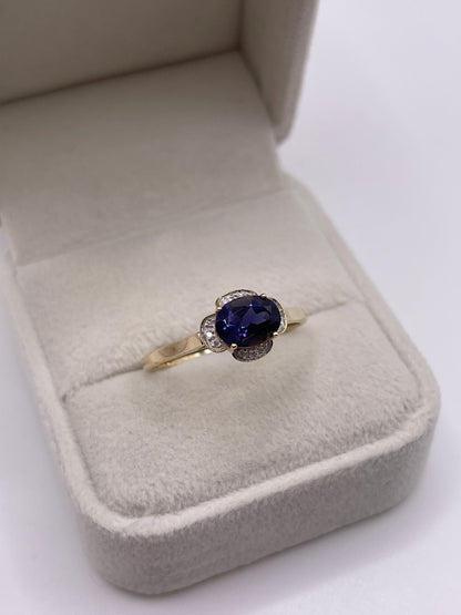 9ct gold iolite and diamond ring