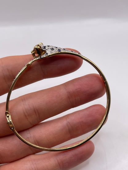 9ct gold sapphire and diamond panther bangle