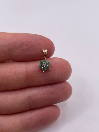 9ct gold emerald and diamond pendant