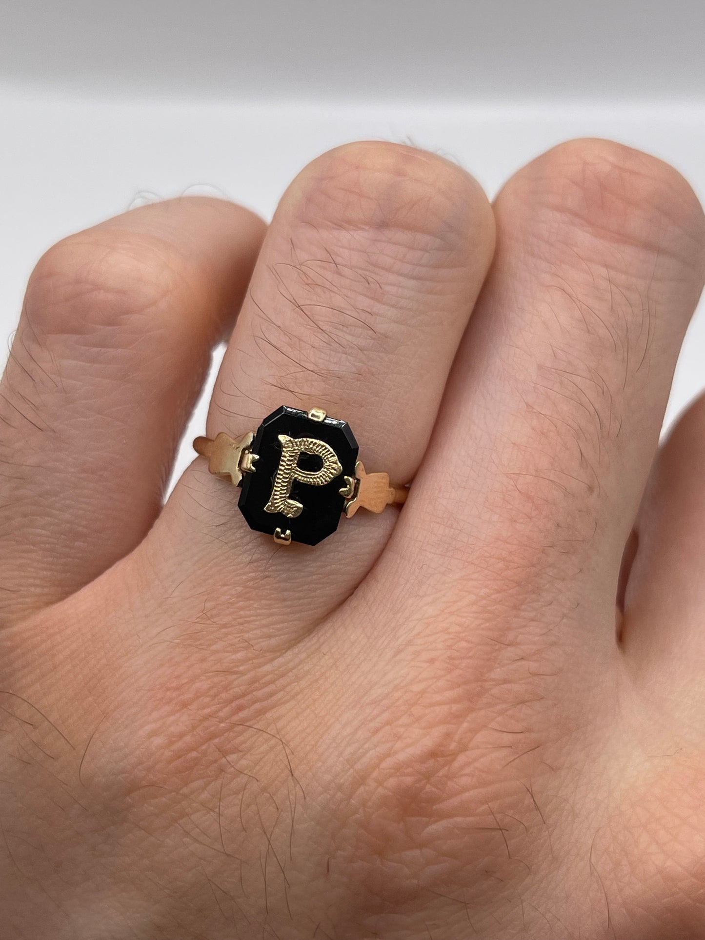 9ct gold onyx initial ring