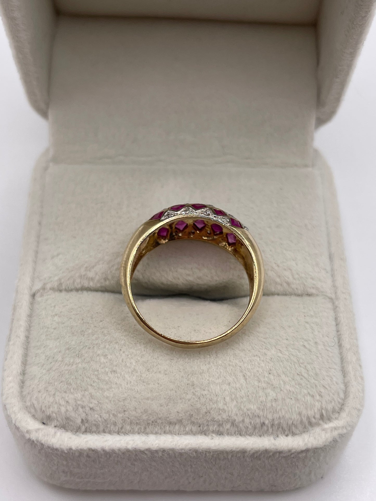 9ct gold ruby and diamond cluster ring