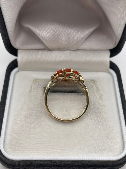 9ct gold fire opal and diamond ring
