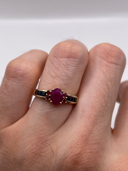 9ct gold ruby and sapphire ring