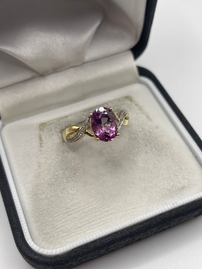 9ct gold pink topaz and diamond ring