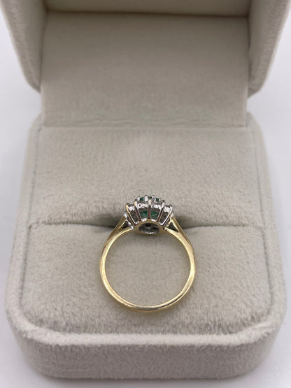 9ct gold emerald and diamond ring