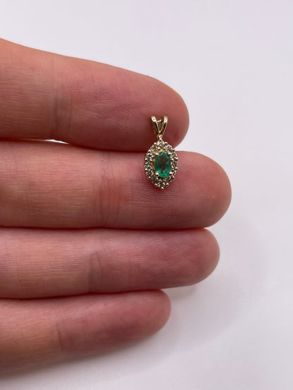 9ct gold emerald and diamond pendant