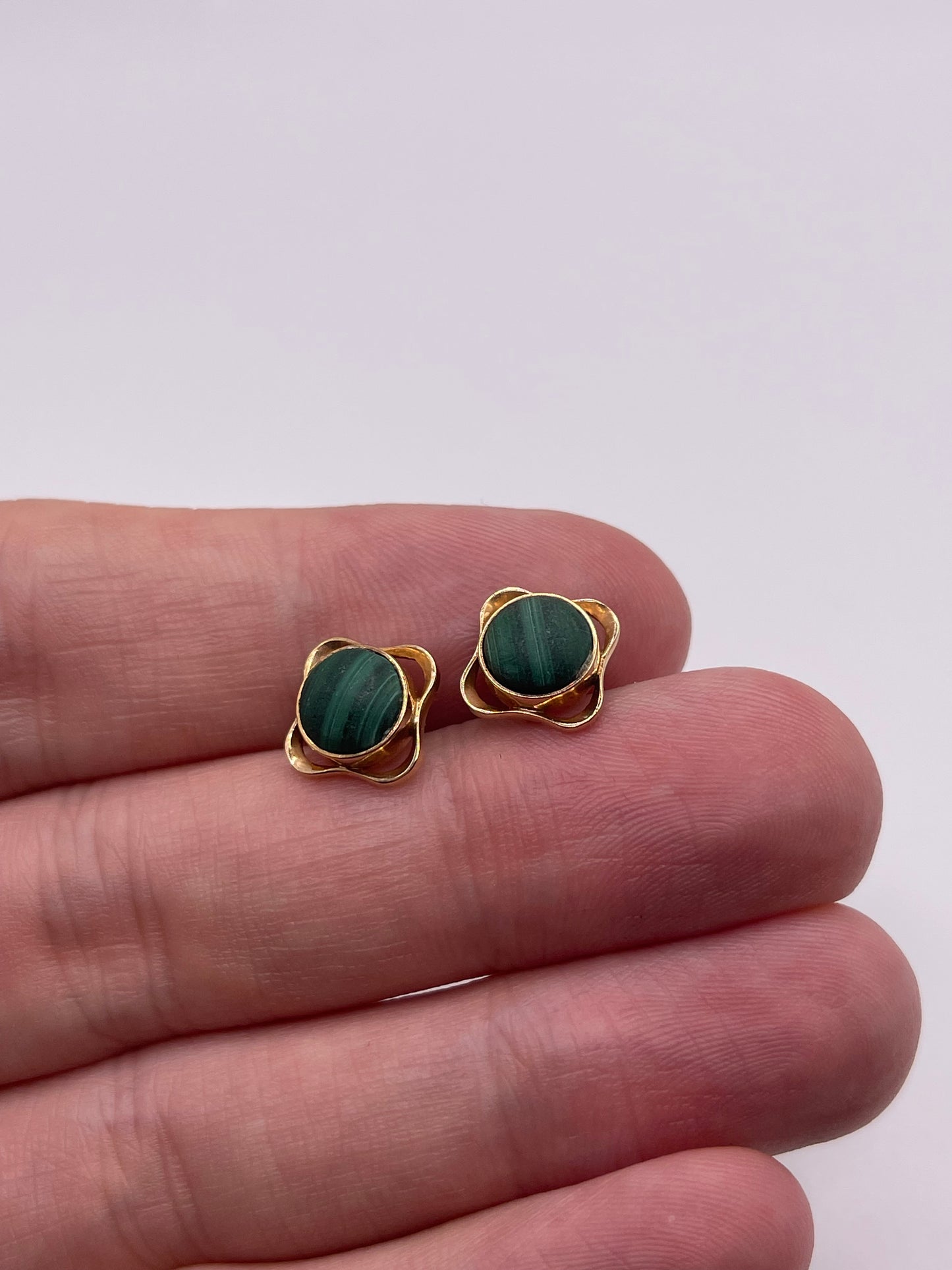 9ct gold malachite earrings