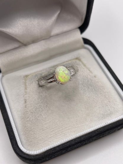 9ct white gold opal and diamond ring